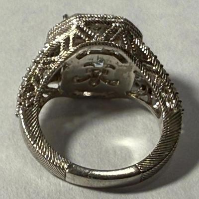 Judith Ripka Designer Sterling Silver CZ Engagement Style Ring Size-6 in VG Preowned Condition as Pictured.