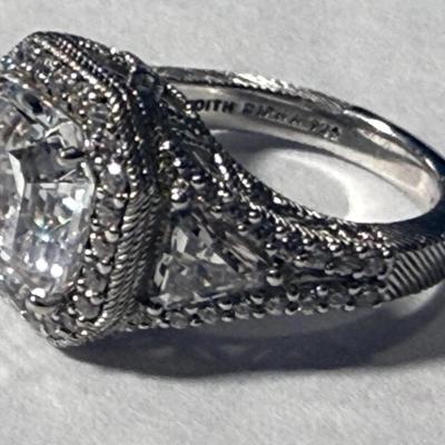 Judith Ripka Designer Sterling Silver CZ Engagement Style Ring Size-6 in VG Preowned Condition as Pictured.