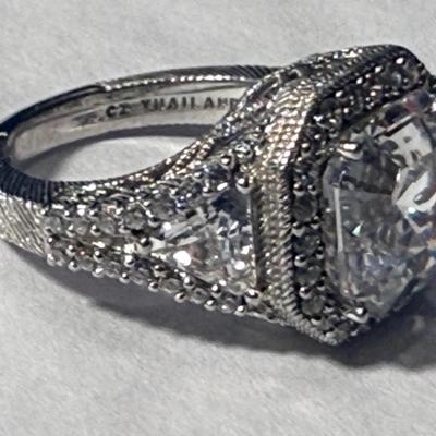 Judith Ripka Designer Sterling Silver CZ Engagement Style Ring Size-6 in VG Preowned Condition as Pictured.