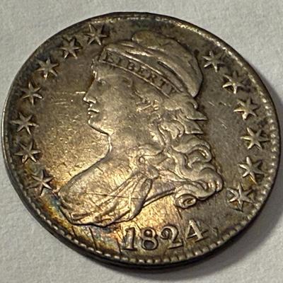 1824 Capped Bust Half Dollar "BME" Initialed Love Token in Very Fine Condition as Pictured.