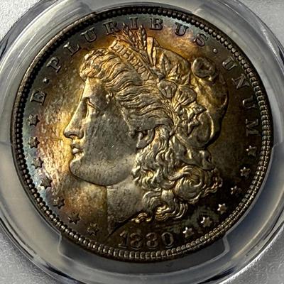 PCGS Certified 1880-P MS64 Gorgeous Rim TONED Morgan Silver Dollar as Pictured.