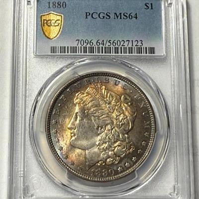 PCGS Certified 1880-P MS64 Gorgeous Rim TONED Morgan Silver Dollar as Pictured.