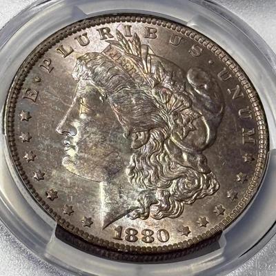 PCGS Certified 1880-O MS62 "HOT-50" Vam-21 Checkmark Graded Morgan Silver Dollar as Pictured.