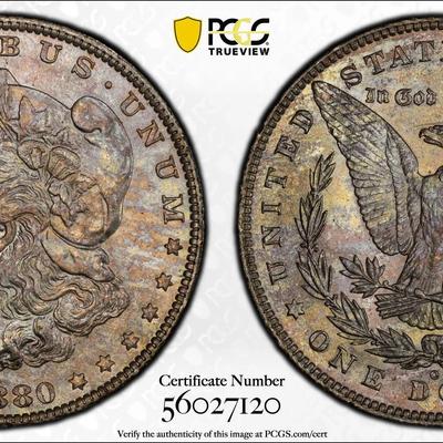 PCGS Certified 1880-O MS62 "HOT-50" Vam-21 Checkmark Graded Morgan Silver Dollar as Pictured.