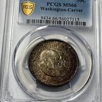 PCGS Certified 1952 MS66 100% Toned Washington/Carver Silver Half Commemorative Half Dollar.