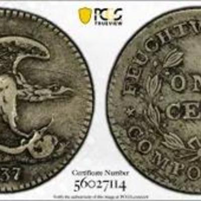 PCGS Certified 1837 VF35 Feuchtwanger's Composition Cent 1c HT-268 Nice Attractive Coin.
