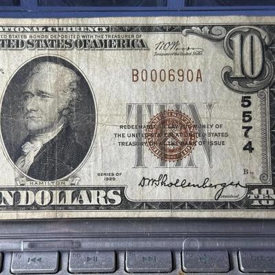 The First National Bank of Montgomery, Pennsylvania 1929 National Currency Charter #5574 in Circulated Condition as Pictured.