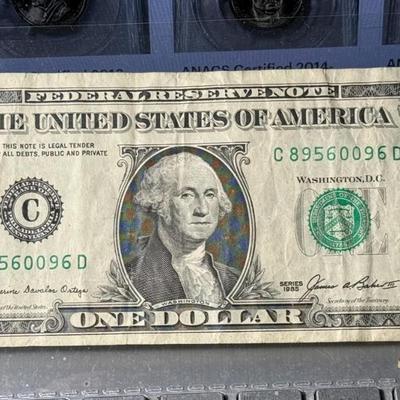 Series of 1985 Federal Reserve Banknote "Corner Gutter Fold Error" in Circulated Condition as Pictured.
