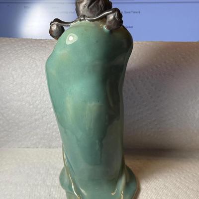Vintage Chinese Mudmen Pottery Warrior Figurine w/Sword 7" Tall in Good Preowned Condition.