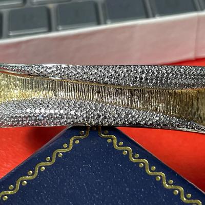 Vintage Preowned Sterling Silver 2-Tone Standard Size Cuff Bracelet 24.7 Grams TW in Good Condition as Pictured.