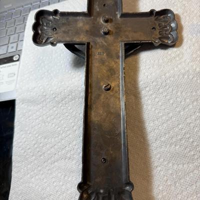 Vintage Crucifix Casket Cross Heavy 7" x 11.5" Tall in Good Preowned Condition.
