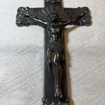 Vintage Crucifix Casket Cross Heavy 7" x 11.5" Tall in Good Preowned Condition.