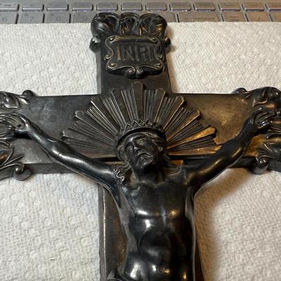 Vintage Crucifix Casket Cross Heavy 7" x 11.5" Tall in Good Preowned Condition.