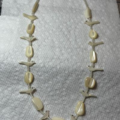 Vintage Native American Style Dainty Fetish Bird Mother of Pearl Bead 16" Necklace in New Never Used Condition.