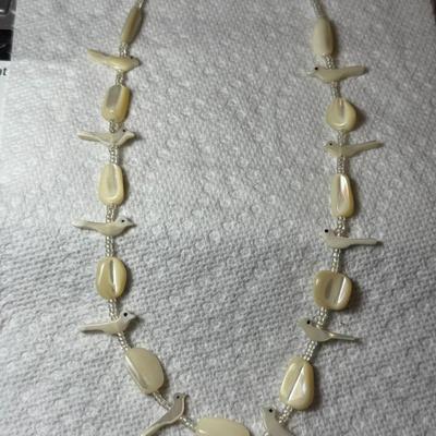 Vintage Native American Style Dainty Fetish Bird Mother of Pearl Bead 16" Necklace in New Never Used Condition.