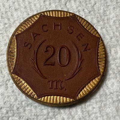 Federal State of Saxony Weimar Republic (1918-1933) Emergency Notgeld Porcelain/Clay Inflationary Coinage as Pictured.