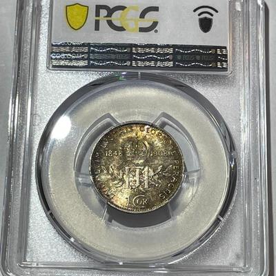 PCGS CERTIFIED AUSTRIA 1908 MS65 CORONA KM-2808 60TH ANNIVERSARY GORGEOUS TONED SILVER COIN.