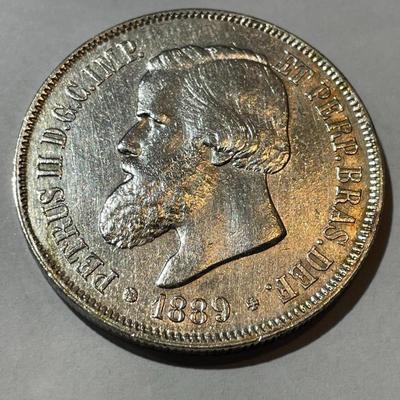 Brazil 1889 Circulated Condition Cleaned 2000 Reis ,917 Silver Coin as Pictured.