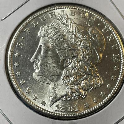 1881-S UNCIRCULATED CONDITION MORGAN SILVER DOLLAR (COIN #1).