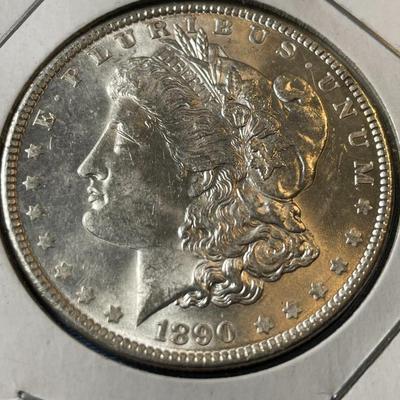 1890-P UNCIRCULATED CONDITION MORGAN SILVER DOLLAR (COIN #9).