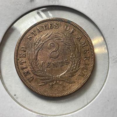 1868 AU Condition Cleaned Two Cent Piece Type Coin as Pictured. Satisfaction Guaranteed.