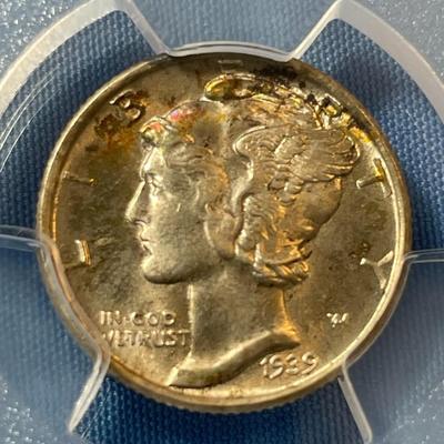 PCGS CERTIFIED 1939-P MS66 MERCURY SILVER DIME AS PICTURED. (COIN #1357)