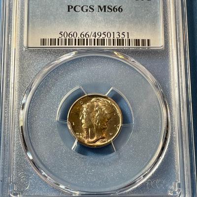 PCGS CERTIFIED 1945-S MS66 MERCURY SILVER DIME AS PICTURED. (COIN #1351).