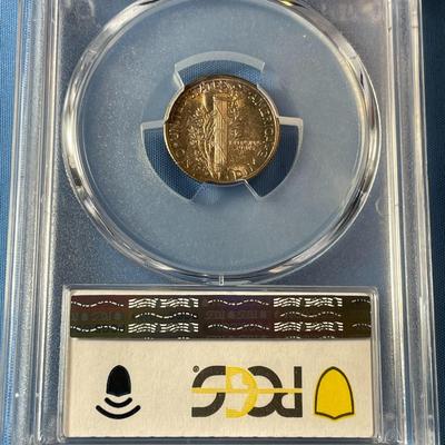 PCGS CERTIFIED 1945-S MS67 MERCURY SILVER DIME AS PICTURED. (COIN #1352).