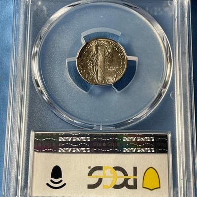 PCGS CERTIFIED 1945-S MS67 MERCURY SILVER DIME AS PICTURED. (COIN #1353).