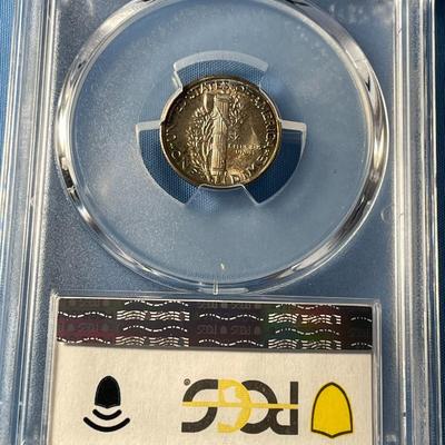 PCGS CERTIFIED 1945-S MS67 MERCURY SILVER DIME AS PICTURED. (COIN #1354).
