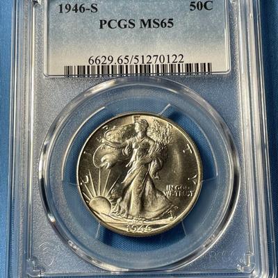 PCGS Certified 1946-S MS65 Walking Liberty Silver Half Dollar as Pictured. (Coin #0122).
