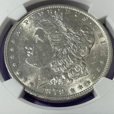 NGC CERTIFIED 1879-O MS60 WHITE MORGAN SILVER DOLLAR AS PICTURED. (Coin #007).