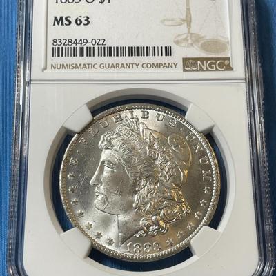 NGC CERTIFIED 1883-O MS63 GRADED MORGAN SILVER DOLLAR AS PICTURED. (COIN #022).