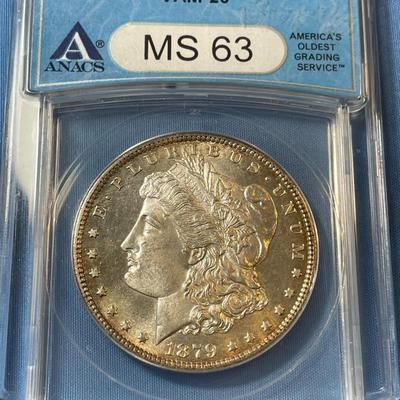 ANACS CERTIFIED 1881-S MS63 VAM-26 VARIETY MORGAN SILVER DOLLAR AS PICTURED. (COIN #2979470).