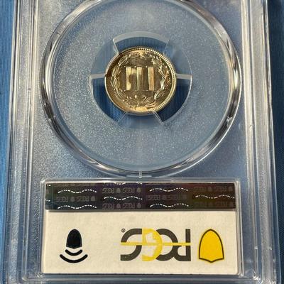 PCGS CERTIFIED 1865 MS63 THREE CENT NICKEL TYPE COIN UNDERGRADED AS PICTURED.