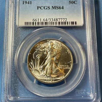 PCGS CERTIFIED 1941 MS64 WALKING LIBRERTY SILVER HALF DOLLAR AS PICTURED.