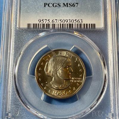 PCGS SCARCE CERTIFIED 1980-D MS67 SUSAN B. ANTHONY DOLLAR COIN AS PICTURED.