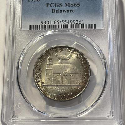 PCGS Certified 1936 MS65 Delaware Commemorative Silver Half Dollar as Pictured.