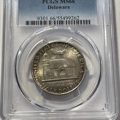 PCGS Certified 1936 MS66 Delaware Commemorative Silver Half Dollar as Pictured.