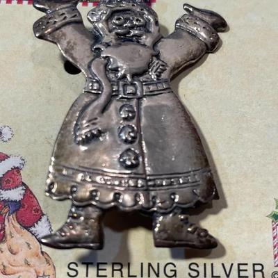 Vintage Scarce MARY ENGELBREIT Designer Sterling Silver SANTA CLAUS Pin in VG Never Used Condition.