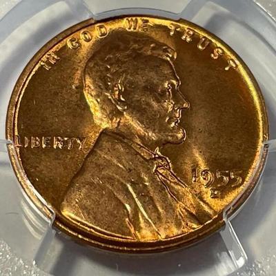 PCGS CERTIFIED 1955-P MS65 RED RPM Top-100 FS-503 Lincoln Cent Freshly Graded.