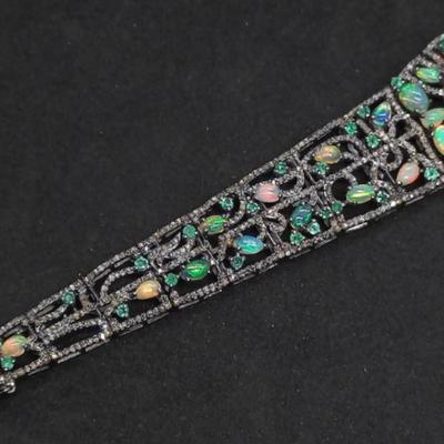 Natural Ethiopian Opal & Emerald Bracelet