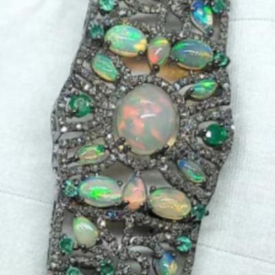 Natural Ethiopian Opal & Emerald Bracelet