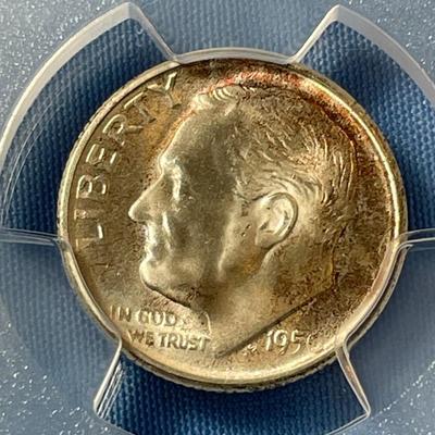 PCGS CERTIFIED 1950-S MS67 TONED ROOSEVELT SILVER DIME AS PICTURED.