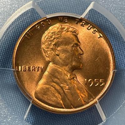 PCGS CERTIFIED 1955-P MS66+ RED GRADED LINCOLN CENT AS PICTURED.
