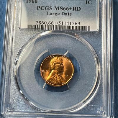 PCGS CERTIFIED 1960-P MS66+ RED GRADED LARGE DATE LINCOLN CENT AS PICTURED.
