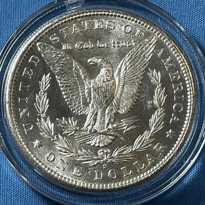 1881-S UNCIRCULATED CONDITION MORGAN SILVER DOLLAR AS PICTURED. (COIN #77A).