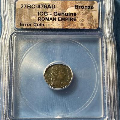 ICG CERTIFIED ROMAN EMPIRE 27BC-476AD GENUINE ERROR BRONZE COIN AS PICTURED. (COIN #337).