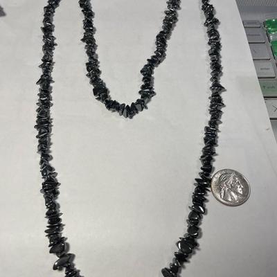 Vintage Preowned Hardly Worn 36" Chip Bead Hematite Necklace in Very Good Condition as Pictured.