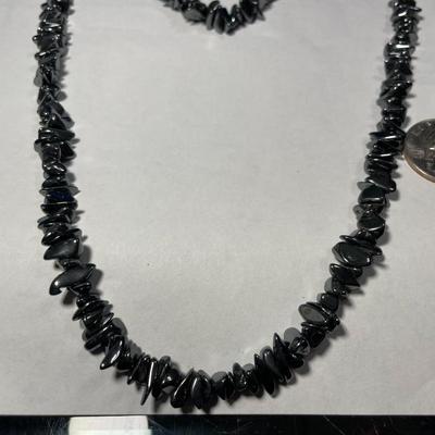 Vintage Preowned Hardly Worn 36" Chip Bead Hematite Necklace in Very Good Condition as Pictured.